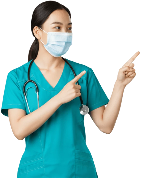 Enfermera apuntando a un listado de consejos.